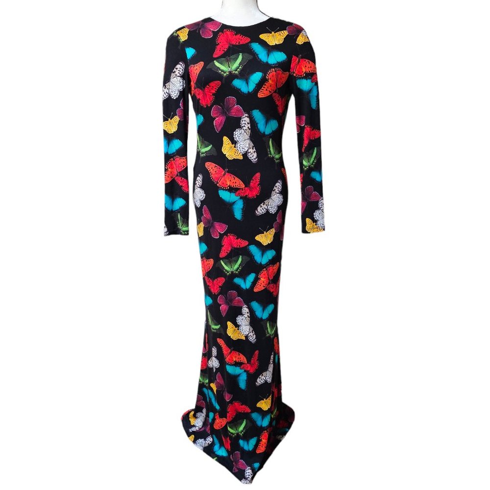 Alice + Olivia Stretchy Rosaria Butterfly Print Maxi Dress Petite Tall S…